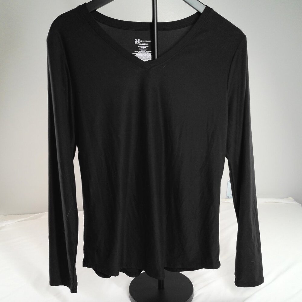 No Boundaries Women’s Black V-Neck Long Sleeve Stretch Top Size XXL (19)